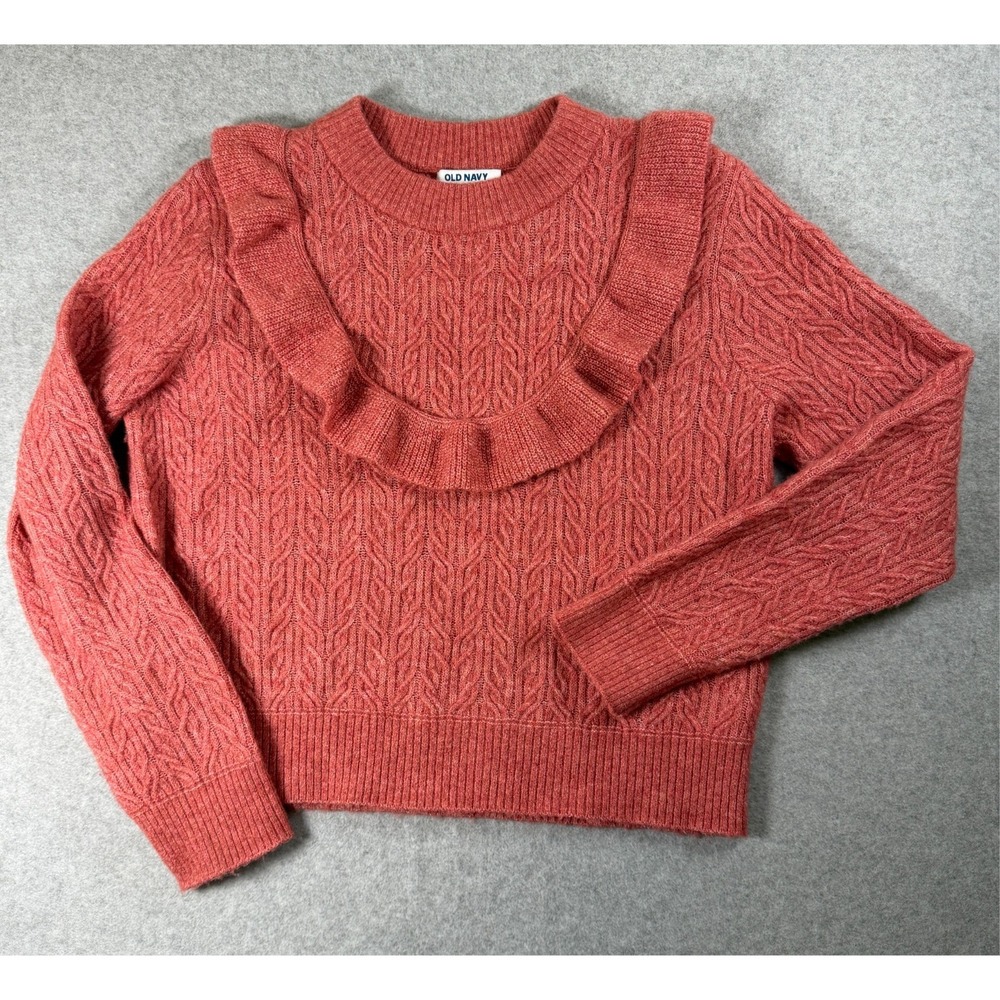 Old Navy Womens Ruffle Cozy Cottagecore Sweater In Mauve Rose Medium SKU 243